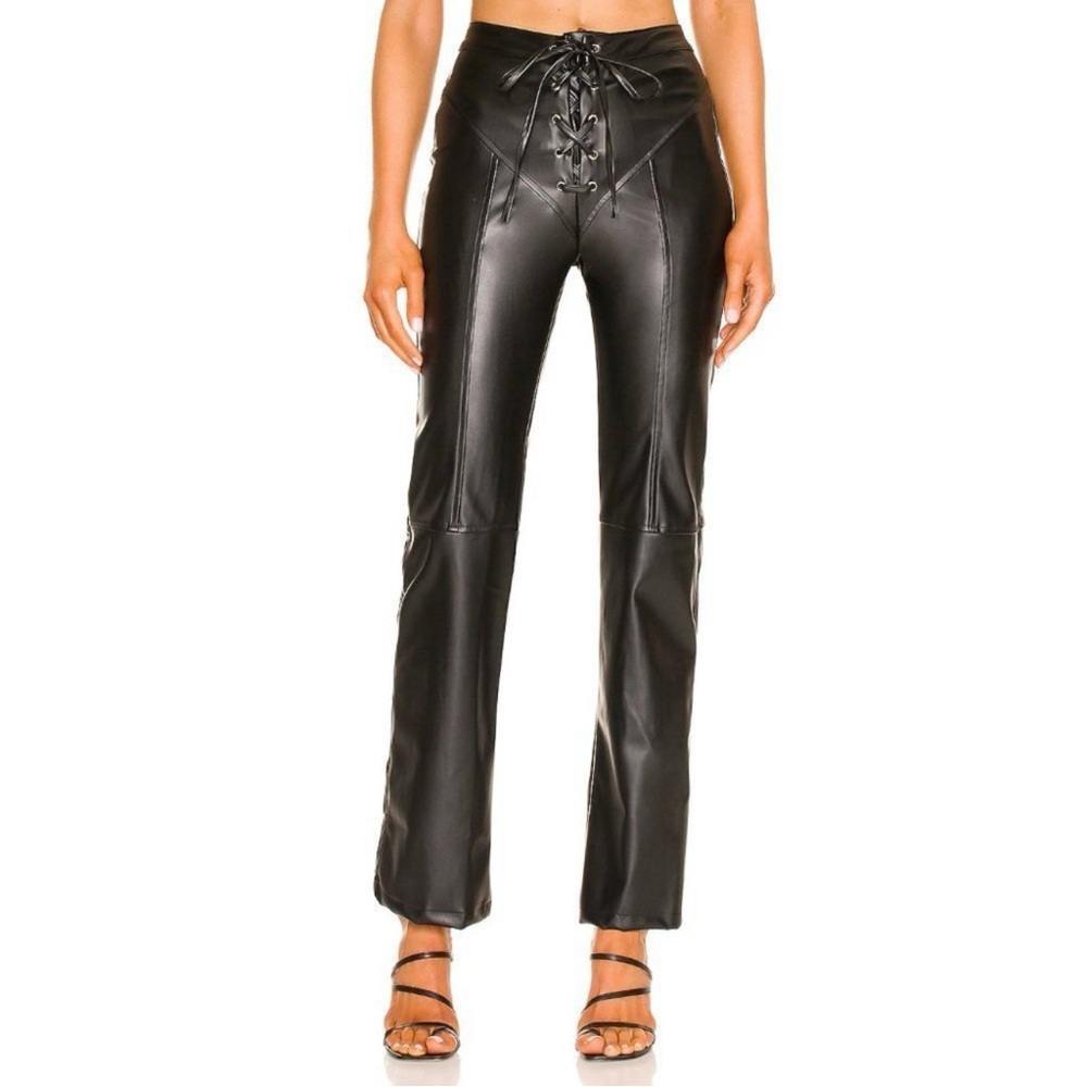 Revolve x EB Denim Black Faux Leather Lace Up Pants
